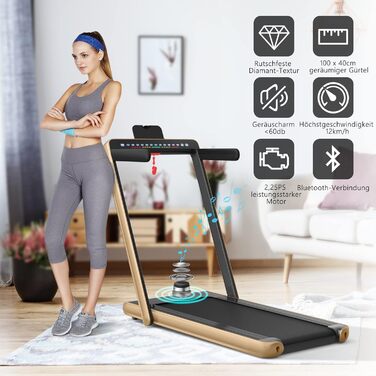 Бігова доріжка COSTWAY 2 в 1, складна, 2,25 к.с., з APP, Bluetooth, сенсорним екраном і пультом, 1-12 км/год, для дому, під стіл