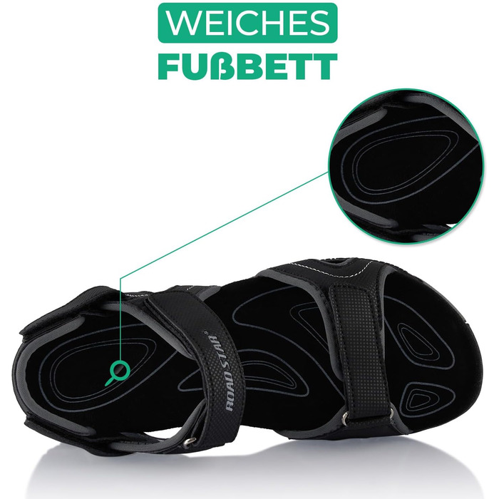 Трекінгові сандалії Fusskleidung для жінок та чоловіків, літні похідні взуття з міцною протекторною підошвою, чорні, розмір 38 EU