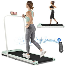 Бігова доріжка SogesHome 2 в 1 для дому, Walking Pad, фітнес-тренажер із пультом, 1-6 км/год, LED-дисплей, Bluetooth-динамік, зелена