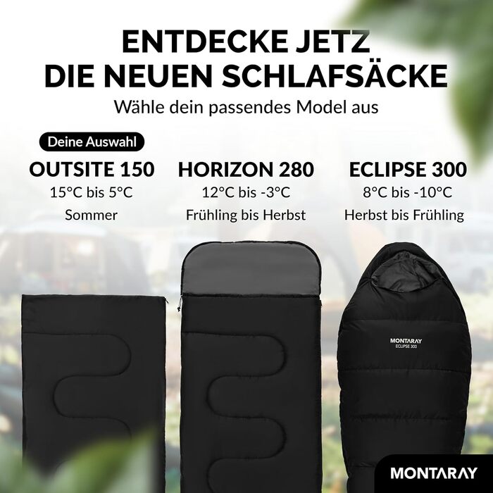 Спальний мішок для кемпінгу з капюшоном до -3°C з подушкою - зимовий та літній спальний мішок на 3-4 сезони (75 x 220 см) - туристичний спальний мішок для жінок та чоловіків (теплий) (Чорний, 150GSM, без капюшону)
