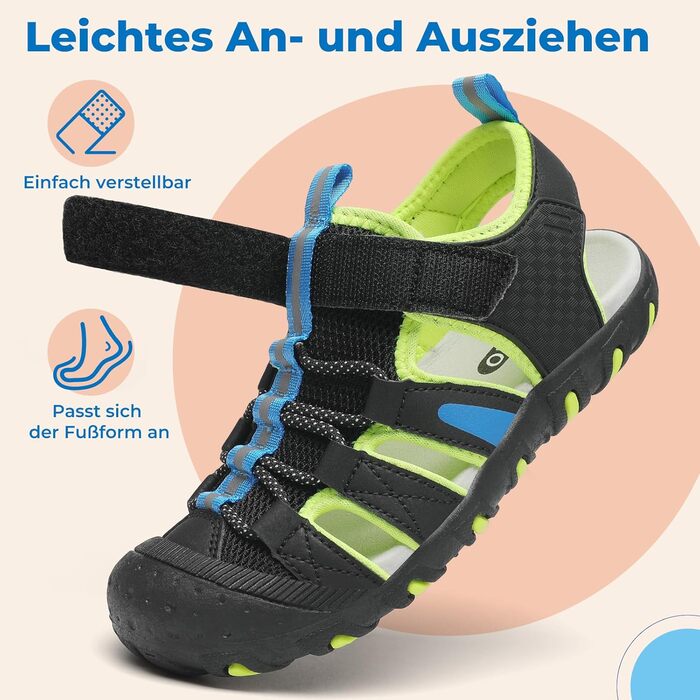 Сандалі дитячі SAGUARO закриті трекінгові для хлопчиків, літні вуличні, чорні, розмір 27 EU