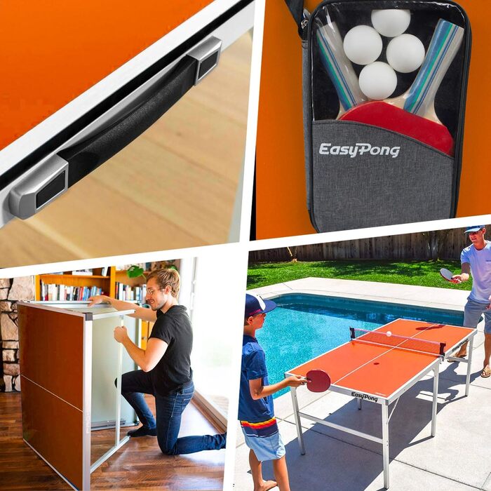 Стіл для настільного тенісу EasyPong Orange 182x91 см, преміум-якість, для дому та вулиці, з ракетками та м'ячами, легкий та міцний