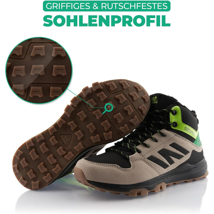 Черевики для ходьби жіночі та чоловічі, зимові, утеплені, Softshell, 43 EU, Бежевий, Чорний, Зелений