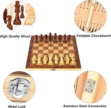 Дерев'яний шаховий набір 3 в 1, складаний, міжнародні шахи, для подорожей, вечірок, сім'ї, дітей та дорослих, 39x39 см
