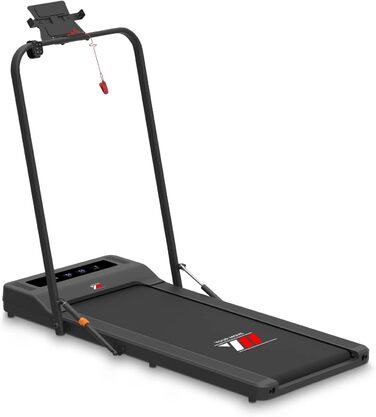 Електрична бігова доріжка та Walking Pad 2 в 1 YM, компактна, чорна, з поручнем і тримачем для планшета, Bluetooth-динаміки, сумісна з KINOMAP і ZWIFT, дистанційне керування, 6 програм