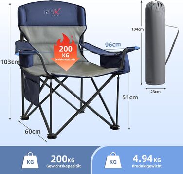 Крісло для кемпінгу складне RELAX FIELD 200 кг з підстаканником та сумкою-холодильником. Рибальське крісло, складане, з високою спинкою, блакитне.
