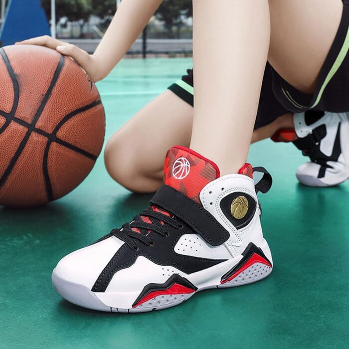 Дитячі баскетбольні кросівки для хлопчиків та дівчаток, антиковзаючі, розмір 28-39, червоно-білі та чорно-білі