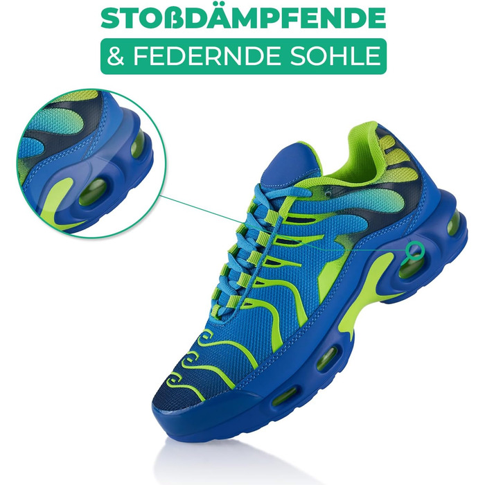 Спортивні кросівки для жінок та чоловіків з амортизацією, легкі бігові кросівки (44 EU, Синій, Зелений)