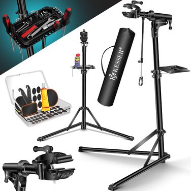Підставка для збирання велосипедів KESSER® Profi Alu: міцна, 360° обертання, для гірських та електровелосипедів, з сумкою та набором для ремонту