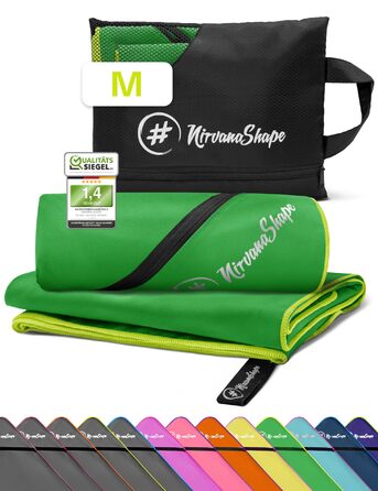 Рушник з мікрофібри NirvanaShape 2 шт (L+M) 140x70 см + 120x60 см, зелений/жовтий кант - для сауни, пляжу, спорту