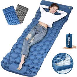 Килимок для кемпінгу Ciskotu самонадувний 8 см з подушкою. Підходить для кемпінгу, піших прогулянок та подорожей. (Синій+Сірий)