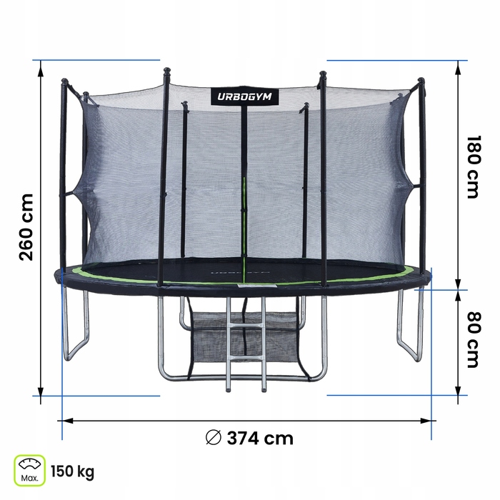 Батут із сіткою Urbogym 374 см FT 12 (365-374 см)