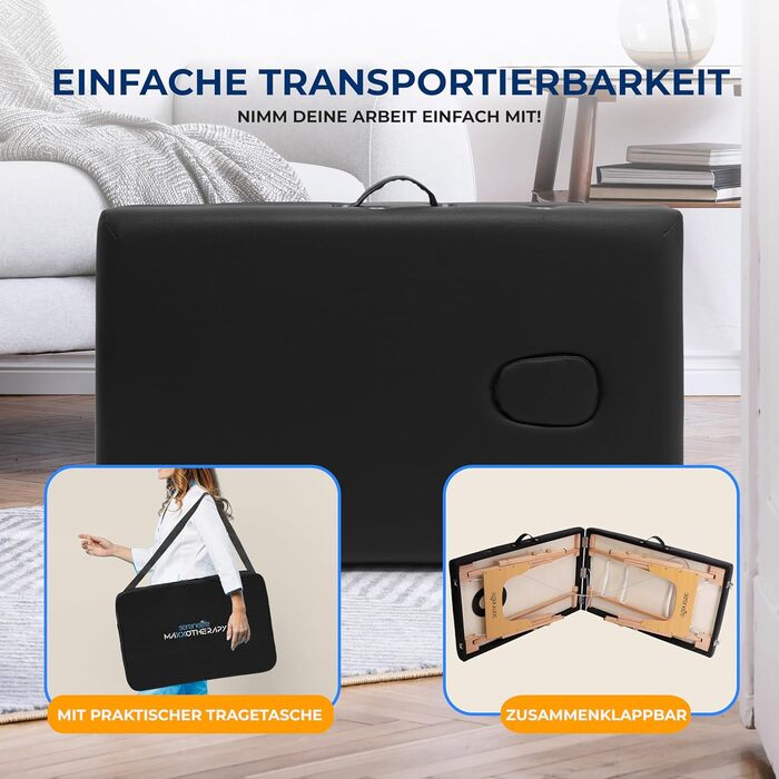 Крісло-масаж SereneLife складне - 3 зони, дерев'яний каркас, регулювання висоти, чорний колір. Портативне, з сумкою, PU-обтягнення та піна. Для велнес, косметології та терапії