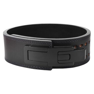 Пояс для важкої атлетики чоловічий зі шкіри ВРХ, самозатягуючийся, для присідань, станової тяги, пауерліфтингу, підтримки колін - чорний, розмір 70-85 см