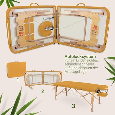 Zen Mobile Масажний стіл: компактний, складний, регульований. З кутовими закругленнями, підголівником, підлокітниками та кишенею (Сафранове жовте)