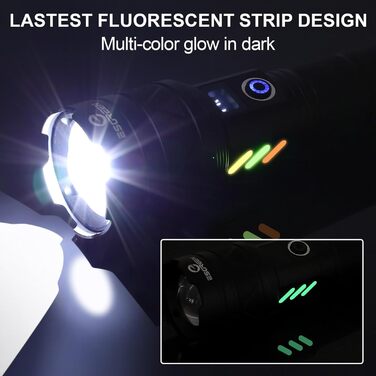 ESGREEN Тактичний ліхтарик LED 1000000 люменів, USB-C, Zoom, 5 режимів, для кемпінгу та безпеки, 32 Вт·год