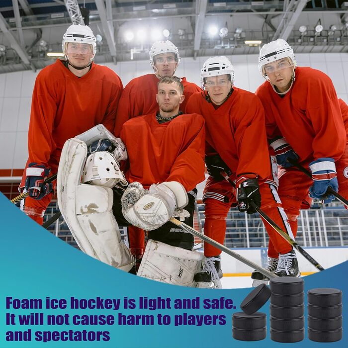 Хокейні шайби Gosknor 12шт, діаметр 7,5 см, товщина 2,5 см. Легкі та м'які шайби з піноматеріалу для тренувань та класичної гри в залі. Не гумовані.