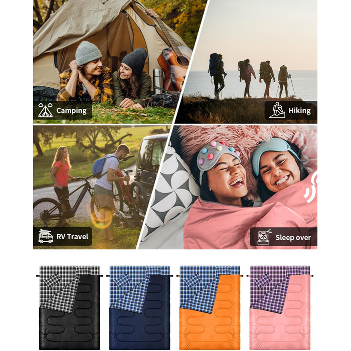 Сплячий мішок Outdoor Sportneer для двох осіб: спальний мішок 2.75 кг для дорослих, 3 сезони, 220x150 см, з 2 подушками (без фланелевої підкладки), рожевий