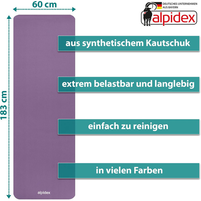 Йога мат ALPIDEX 183x60x0.8 см - нетоксична фітнес килимок з E-book, ремінком, протиковзким покриттям для гімнастики, йоги, пілатесу, фітнесу, HIIT, реабілітації (Рожевий)