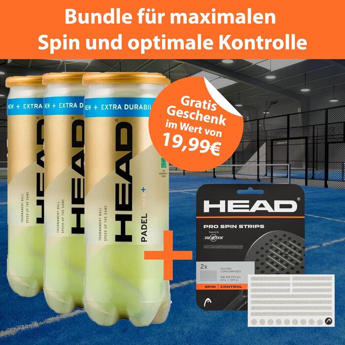 Набір для падел-тенісу Head Padel PRO S+ (3 ракетки, 9 м'ячів) + Стрічки Rezztek Pro Spin для ракетки - для максимального обертання та контролю