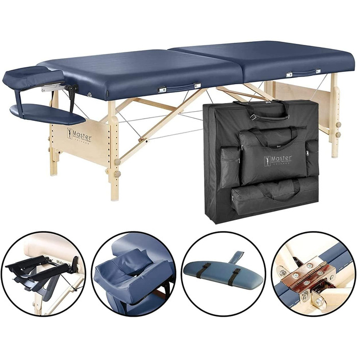 Складаний масажний стіл Master Massage Coronado 71 см, дерев'яний, для косметології та терапії, колір королівський синій