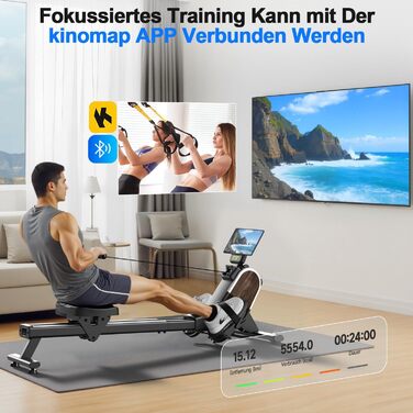 Гребний тренажер CHAOKE для дому, 2026 року, тихий магнітний, сумісний з додатком, 16 рівнів опору, покращені подвійні рейки, витримує до 160 кг (колір: коричневий)