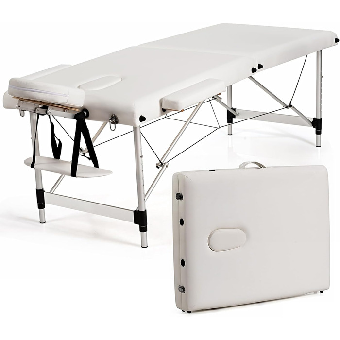 Масажний стіл Costway з алюмінієвого сплаву 70 см, 2-рівневий складний масажний стіл з сумкою, знімні підголовник та підлокітники, регульована висота для фізіотерапії та масажу