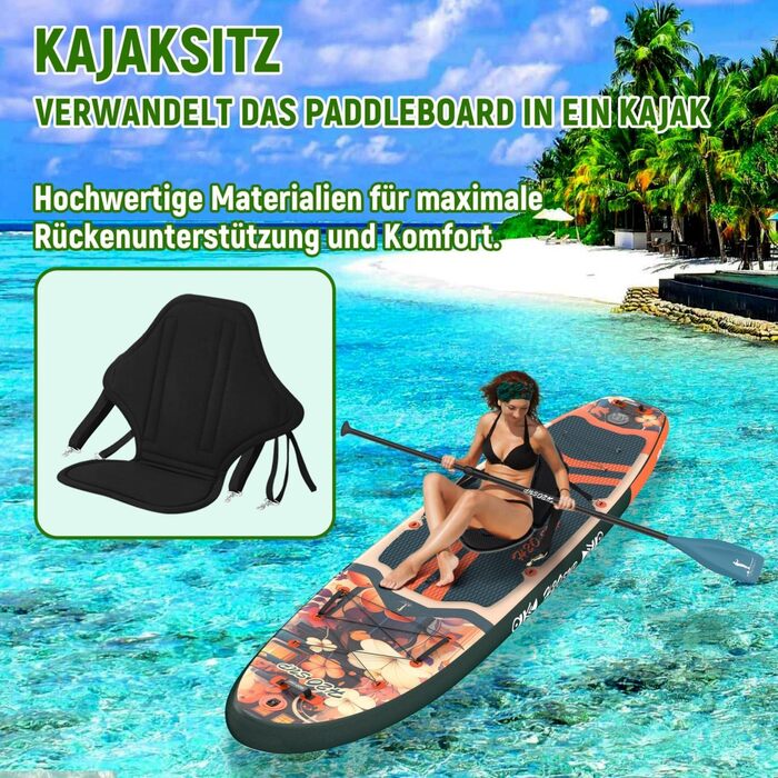 Надувний SUP-борд 15 см, з рюкзаком та аксесуарами, зелений - Дошка для Stand Up Paddling