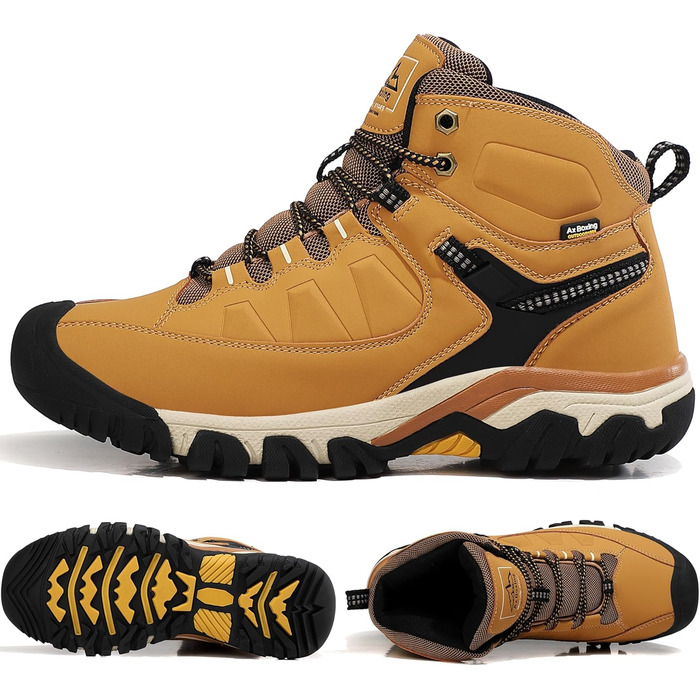 Чоловічі зимові черевики AX BOXING: утеплені зимові чоботи, теплі туристичні черевики для активного відпочинку, зимові боти, трекінгові черевики, розмір 41-46 EU, яскраво-жовтий колір, 42 EU