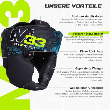 Захисний шолом для боксу Starpro M33 з маскою, чорний, для боксу, кікбоксингу, MMA, Крав Мага, муай-тай, чоловічий і жіночий, 180° огляд, розмір XXS, гарне поглинання поту