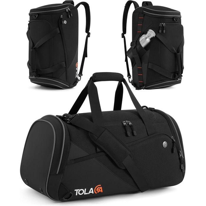 Спортивна сумка Tolaccea з відділенням для взуття та мокрого одягу, 47L, чорна. Ідеальна для фітнесу, тренувань, басейну та подорожей