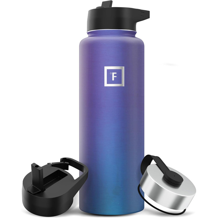 Термос IRON FLASK 1.9 л, вакуумна пляшка з нержавіючої сталі, 3 кришки (соломинка), графітова