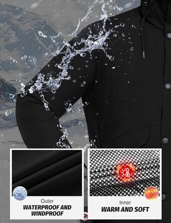 Зимова куртка для чоловіків, водонепроникна, для катання на лижах та сноуборді, тепла, з капюшоном та компасом (Синій, M), Чорний L