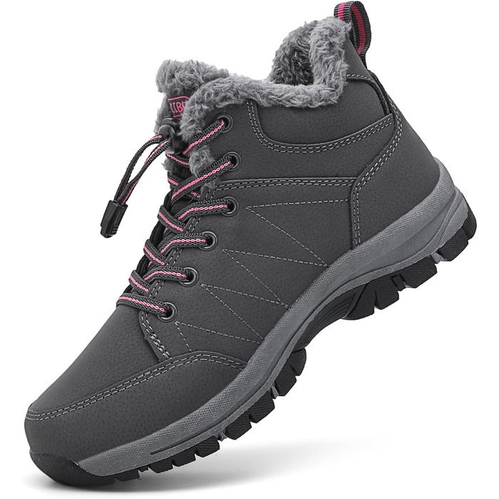 Жіночі зимові чоботи - тепла підкладка, водонепроникність, трекінгові та похідні черевики, зимові короткі чоботи, Outdoor боти (Сірий, 38.5 EU)