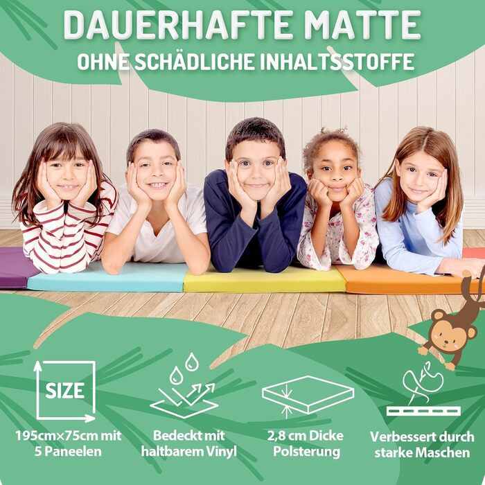 Складаний гімнастичний мат для фітнесу та tumbling 195x75x3 см з ручками, м'який спортивний мат для дітей та активних ігор (Beschwingt)