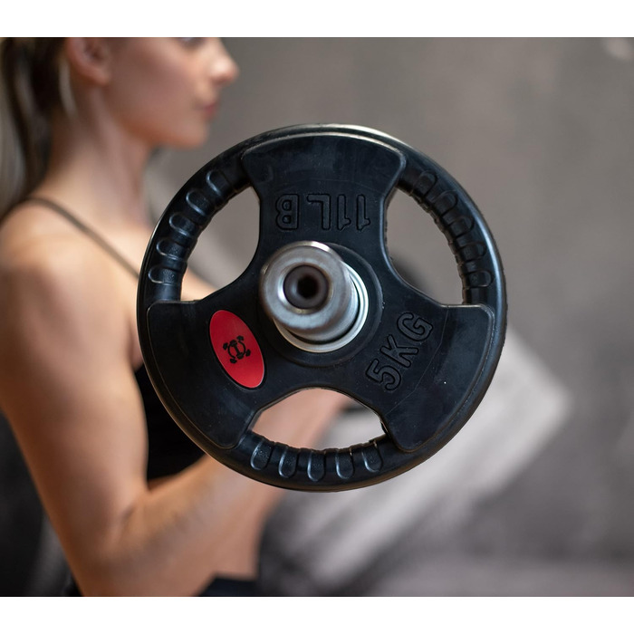 Гантельні диски GYM DISTRICT 50 мм, 10 кг (4×2,5 кг), чавунні з гумовим покриттям, зручні ручки, для олімпійських штанг, тренування вдома