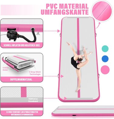 Надувна гімнастична матка для дому, 300x100x10 см (м'ятно-зелена)