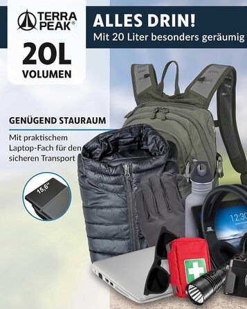 Туристичний рюкзак 20 л Wanderrucksack Active 20 Premium, з вентильованою спинкою, дощовиком та кріпленням для питної системи, з дихаючої сітки 3D Air Mesh, з поясним ременем, оливковий