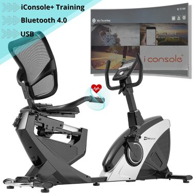 Горизонтальний велотренажер Hop-Sport HS-070L, Bluetooth, 12 програм, 16 рівнів навантаження, до 150 кг, сріблясто-чорний