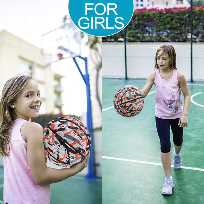 Баскетбольні м'ячі FAKOFIS: розміри 3, 5, 7, для вулиці та залу, тренування та гра, сірі та помаранчеві