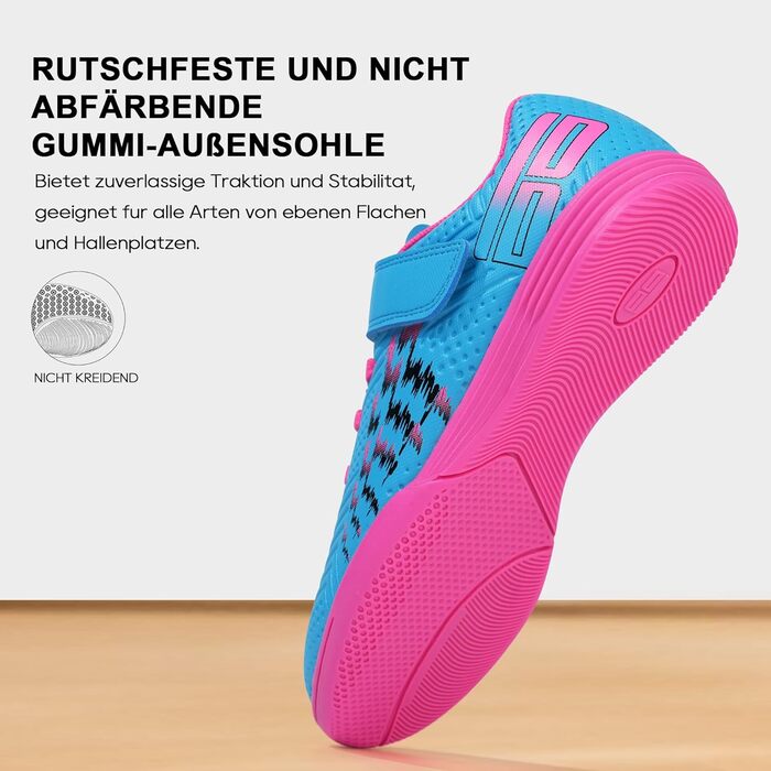 Дитячі футзальні кросівки JABASIC для залу (хлопчики, дівчатка) - розмір 32 EU, блакитний/рожевий