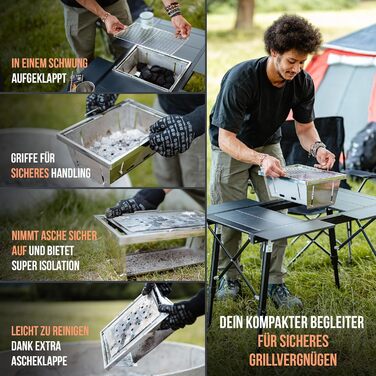 Преміум туристичний стіл Castra з інтегрованим грилем – алюміній 7075, регульована висота, для відпочинку на природі, вологостійкий, інноваційна складна система, багатофункціональний стіл та аксесуари для кемпінгу, саду, подорожей та риболовлі