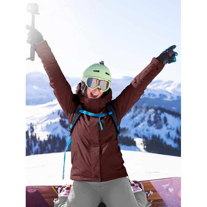 Жіноча водонепроникна куртка для сноубордингу та лижного спорту FREE SOLDIER з флісовою підкладкою, тепла зимова куртка з капюшоном, повністю проклеєні шви (XXL, Бордовий)