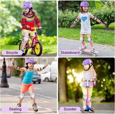 Дитячий шолом Unicorn Castle 7-в-1 з наколінниками, налокітниками та захистом зап'ястків для скейтборду, роликів, велосипеда (3-8 років), фіолетовий