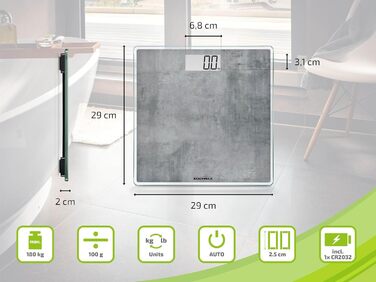 Електронна вага Soehnle Style Sense Compact 300 Concrete, до 180 кг, LCD-дисплей, надтонкий дизайн, персональна вага