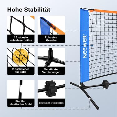 Сітка для піклболу NEEWER 6ft - широка сітка для бадмінтону, портативна, складна, для тренувань в приміщенні та на вулиці
