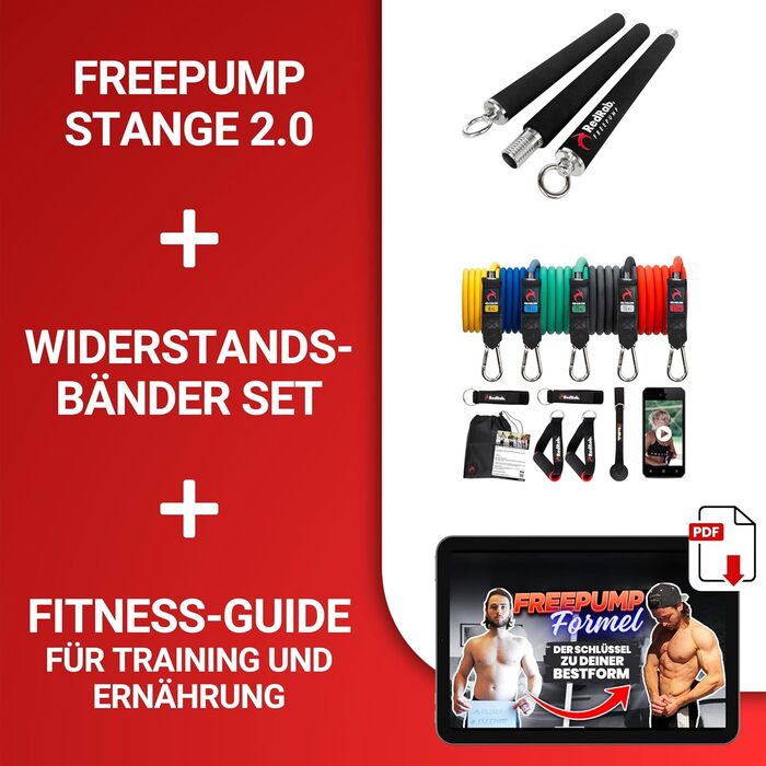 Набір для фітнесу Red Rab FREEPUMP 2.0 – силова штанга з еспандерами для тренувань, пілатесу та домашнього спортзалу