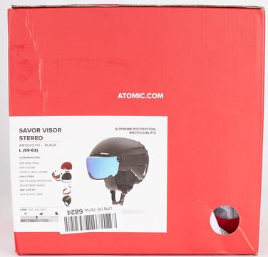 Гірськолижний шолом ATOMIC Savor Visor Stereo з візором, чорний, розмір 59-63, максимальна амортизація, вентиляція Aircon, дзеркальне покриття