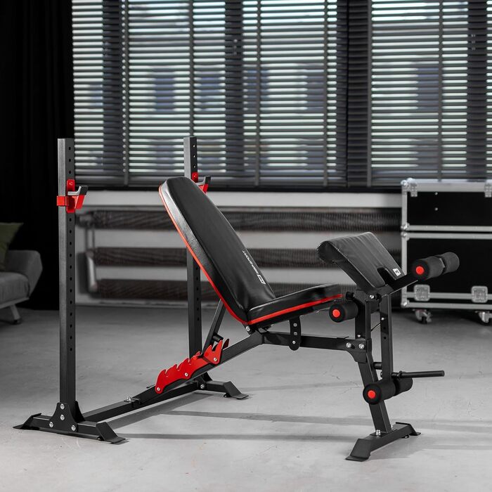 Регульована лавка Hop-Sport HS-1095 з підставкою для штанги та пюпітром для біцепса – тренувальна лава для жиму лежачи