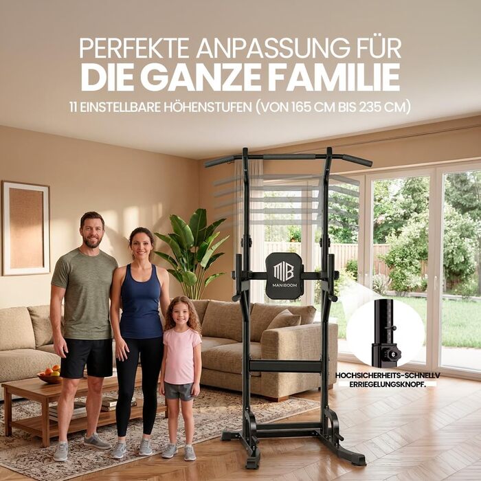 Турнік вільностоючий FELSENFEST Power Tower (до 220 кг) — регульований по висоті (165-235 см) тренажер для підтягувань, віджимань та преса для дому, калістеніка